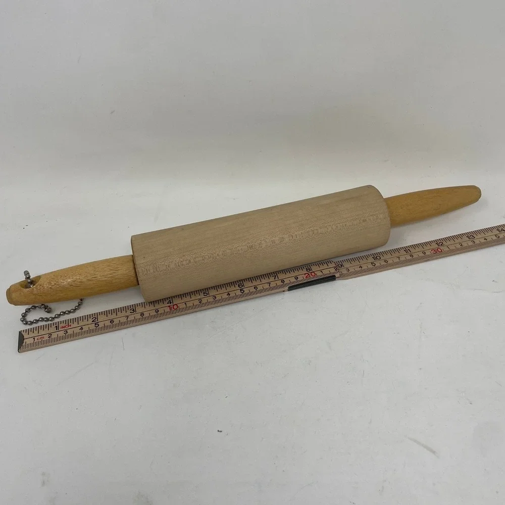 Vintage‎ Natural Wood Rolling Pin with Hanging Chain Traditional Baking Tool